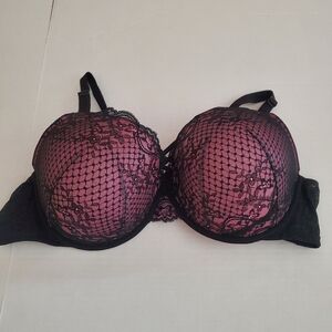 Torrid Curve Women's XO Plunge Underwire Bra Black and Pink Lace Bra Size 48D